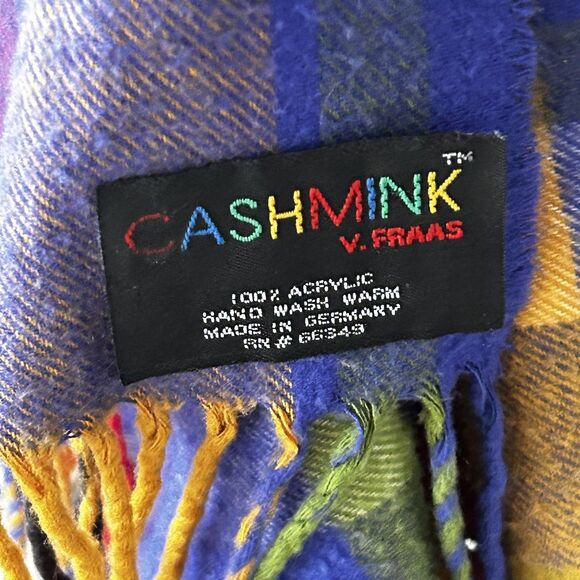 V. Fraas Cashmink Plaid Scarf Made in Germany Fringe Colorful Print Preppy - Picture 6 of 7